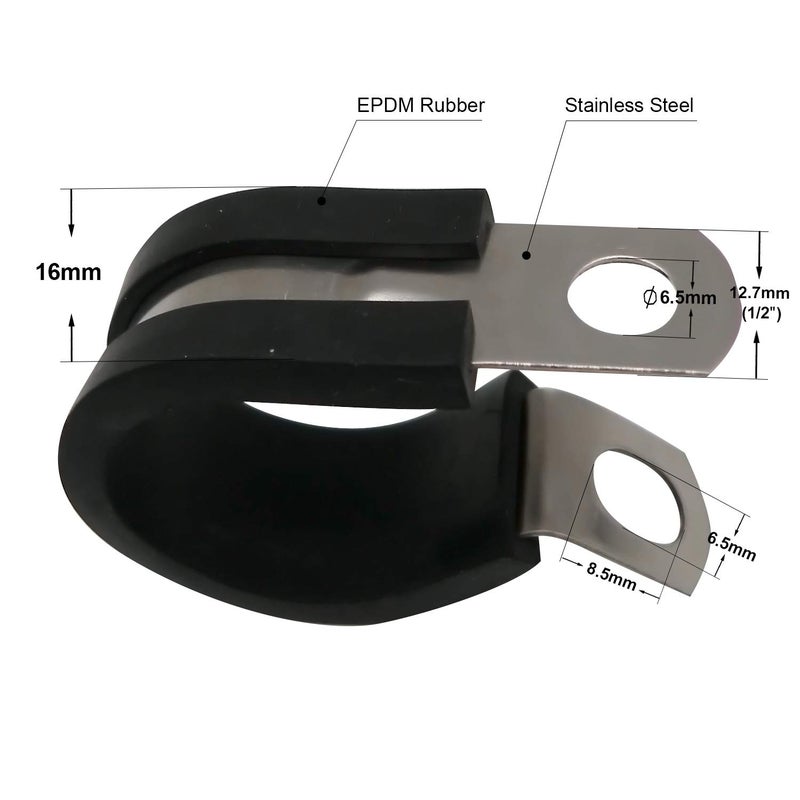 ROADFORMER 1/4" Cable Clamp Stainless Steel Rubber Cushioned Insulated Metal Clamp, Tube Holder for Tube, Pipe or Wire Cord Installation (12 Pack) - Image 2